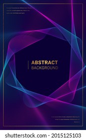 Vector Futuristic Banner Design with Pink and Blue Outline Round Decoration. Abstract Flowing Element. Dark Blue Background. Golden Text.