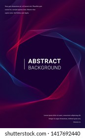 Diseño de banner futurista vectorial con forma de vórtice 3d rojo y azul. Elemento gráfico abstracto moderno sobre fondo oscuro con texto.