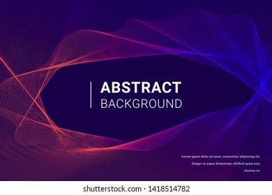 Vector futuristic banner design with red and blue lines shape with hole in centre. Modern abstract graphic element on dark background with text.