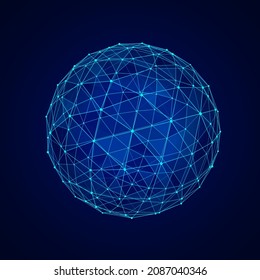 Vector futuristic blue sphere of particles and lines. Network connection big data. Abstract technology background.