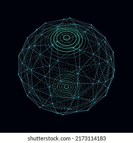 Vector futuristic blue sphere of particles and lines. Network connection big data. Abstract technology background.