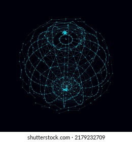 Vektor futuristische blaue Kugel von Teilchen und Linien. Netzwerk-Verbindung Big Data. Abstrakte Technologie, Hintergrund.