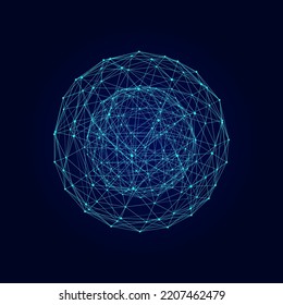 Vector futuristic blue sphere of particles and lines. Network connection big data. Abstract technology background.