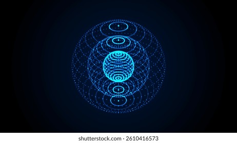 Vector futuristic blue sphere of particles and lines. Network connection big data. Abstract technology background.
