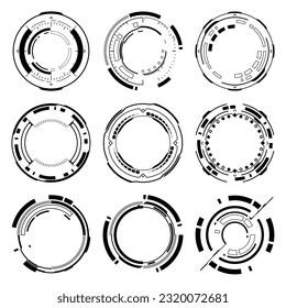  Vektorfuturistisches Circleframe-Science-Fiction-Element. HUD fokussiert sci-fi Runddesign.