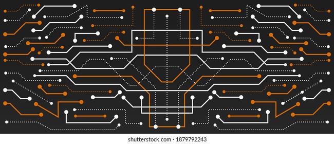 Vector futuristic circuit board. Computer, internet connection. Template for hi-tech banner or presentation. Abstract modern digital data.