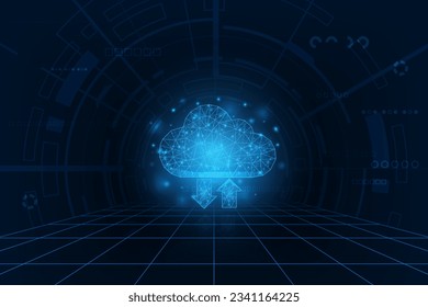 Concepto vectorial de nube futurista. Antecedentes de la tecnología de alta tecnología de redes virtuales.