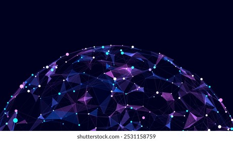 Vector futuristic colors sphere of particles and lines. Network connection big data. Abstract technology background.