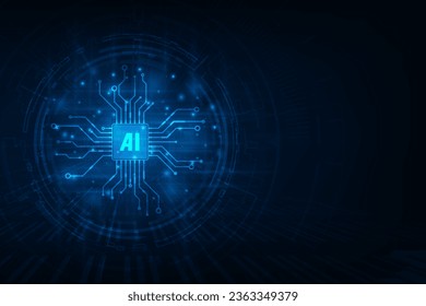 Vector futuristic CPU circuit board blue light. Hi-tech technology abstract background.