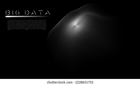 Vector futuristic dark background. The wave effect of a web of white dots. Big data. Illustration of technologies and artificial intelligence. The effect of particle oscillation.