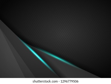 vector futuristic dark iron techno texture. Blue abstract electron energy line on brushed black metal background. Power vein light tech pattern