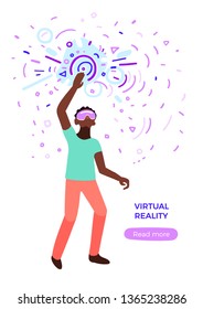 Vector futuristic design. Virtual reality concept. Black man figure. Art graphic illustration on white background. Network science. Human fantasy. Abstract elements of vr interface Computer technology