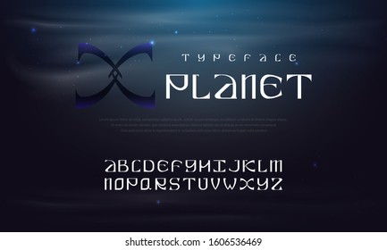 Vector futuristic display font design, alphabet, character set, typeface, typography, letters and numbers. Space.