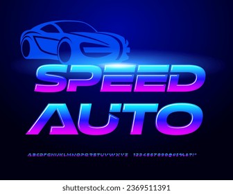 Vector futuristic emblem Speed Auto. Bright gradient Font. Creative Alphabet Letters, Numbers and Symbols set