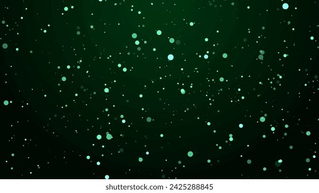 Vector futuristic flying space dust. Magic particles in infinite. Technology glitter dots with bokeh effect. Space green snow on background.