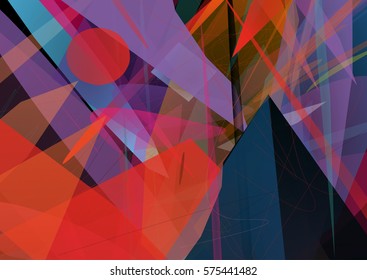 Vector futuristic geometrical mountain scene. Imaginary landscape. Digital creative artwork.