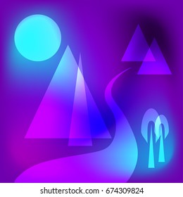 Vector futuristic geometrical mountain scene. Imaginary landscape. Creative illustration