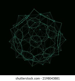 Vector futuristic green sphere of particles and lines. Network connection big data. Abstract technology background.