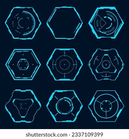 Vector futuristic hexagon element. HUD focus sci-fi design.