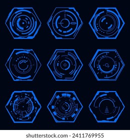 Vector futuristic hexagon element. HUD technology sci-fi circular design.