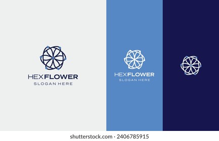 Vector futuristic hexagon shape circuit link line for digital tech technology logo design	
