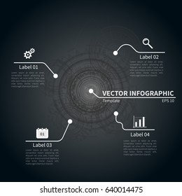 Vector futuristic infographic template on the gray background. Concept with white icons.