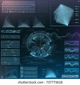 Vector futuristic interface hud design. Set infographic elements.  virtual hologram, landscape, levels, waves and vibrations, keyboard