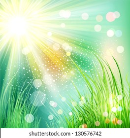 Vector futuristic landscape with grass and sunlight