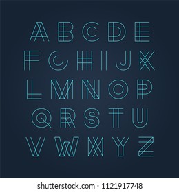 Vector futuristic luminous font - minimal design. Trendy english alphabet. Neon letters.