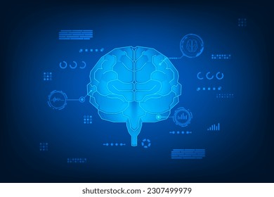 Vector futuristic medical hologram humen brain. analysis of brain with medical healthcare.