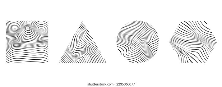 Vector futuristic mesh collection. Wavy geometric shapes of cyberspace. Vector illustration