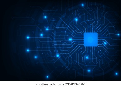 Vector futuristic microchip CPU circuit board blue light. Tech circle technology abstract background.