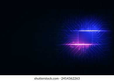 Vector futuristische Mikrochip CPU-Schaltungsplatine blauer Lichteffekt. Technologie, abstrakter Hintergrund.