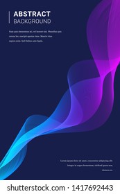Vector futuristic poster design with pink and blue 3d spiral  shape of lines. Modern abstract graphic element on dark background with text.