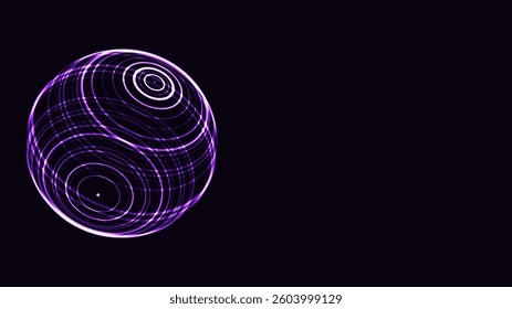 Vector futuristic purple sphere of particles and lines. Network connection big data. Abstract technology background.
