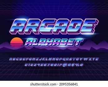 Vector of futuristic retro style alphabet design with metallic effect