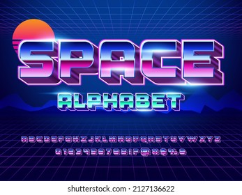 Vector of futuristic retro style alphabet design with metallic effect