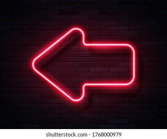 Vector Futuristic Sci Fi Modern Neon Red Glowing Arrow Frame for Banner on Dark Empty Grunge Brick Background. Retro Neon Sign