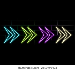 Vector Futuristic Sci Fi Modern Neon Yellow Glowing Arrow Frame for Banner on Dark Empty Grunge Brick Background. Retro Neon Sign.