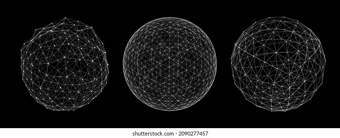 Vector futuristic set black sphere of particles and lines. Network connection big data. Abstract technology background.