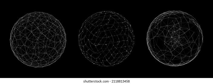 Vector futuristic set black sphere of particles and lines. Network connection big data. Abstract technology background.