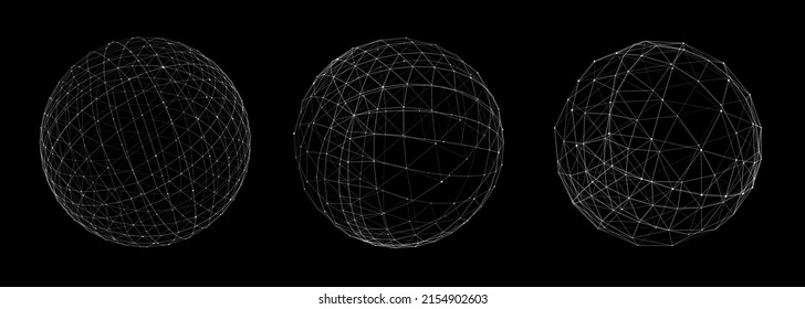 Vector futuristic set black sphere of particles and lines. Network connection big data. Abstract technology background.