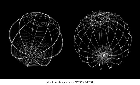 Vector futuristic set black sphere of particles and lines. Network connection big data. Abstract technology background.