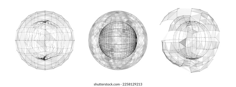Vector futuristic set black sphere of particles and lines. Network connection big data. Abstract technology background.