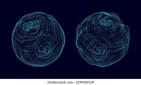 Vector futuristic set blue sphere of particles and lines. Network connection big data. Abstract technology background.