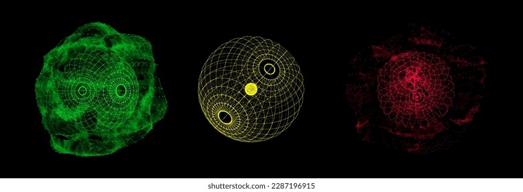 Vector futuristic set colorful sphere of particles and lines. Network connection big data. Abstract technology background.
