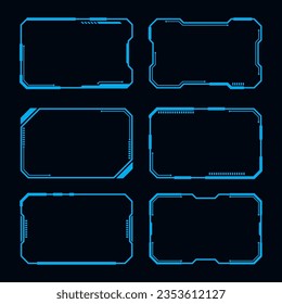 Vector futuristic set frame digital design element. Technology HUD sci-fi square shape design.