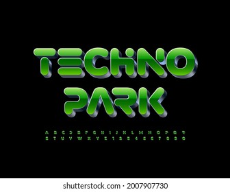 Signo futurista vectorial Parque Techno. Tipo de letra de estilo moderno. Conjunto de letras y números alfabetos abstractos