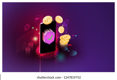 vector futuristic Smart security controls technology controlling protection system With space for content,web,template,Credit Cards online business tech presentation appliances via internet smartphone