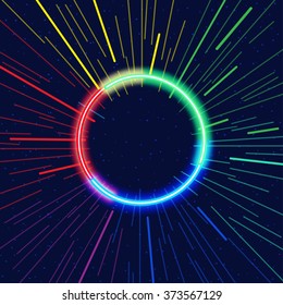 Vector futuristic space tunnel with geometric shapes. Design background technology, energy light digital, flow ray virtual matrix illustration